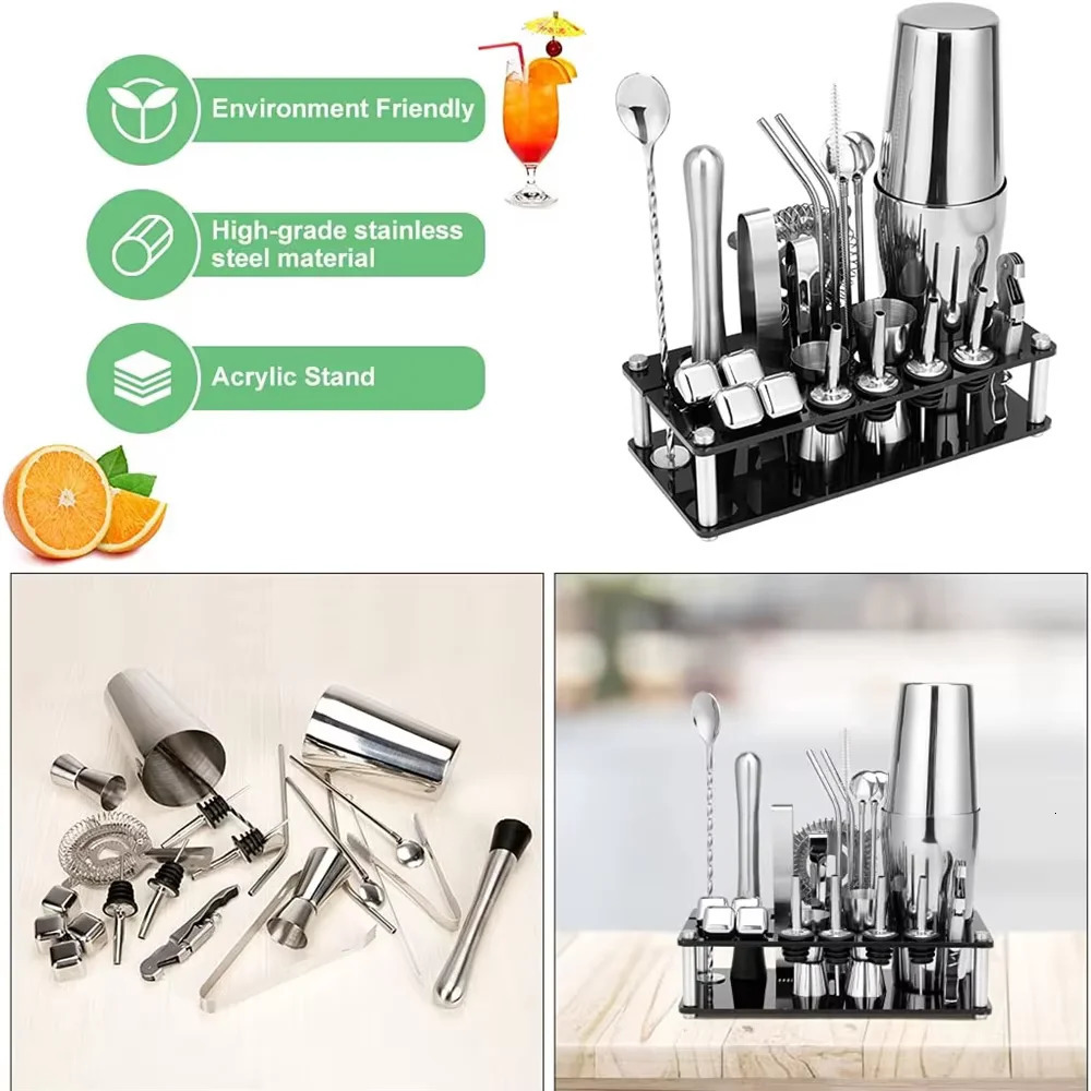 20Piece Boston Cocktail Shaker Set Bartender Kit for Home Bar Drink Wine Martini Mixer Tool 550 750ML 250218