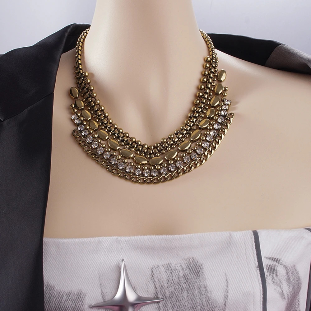 Boho Vintage Ethnic Metal Zircon Necklace Suitable for Women Gypsy Necklace Statement Afghanistan Maxi Festival Jewelry 250217