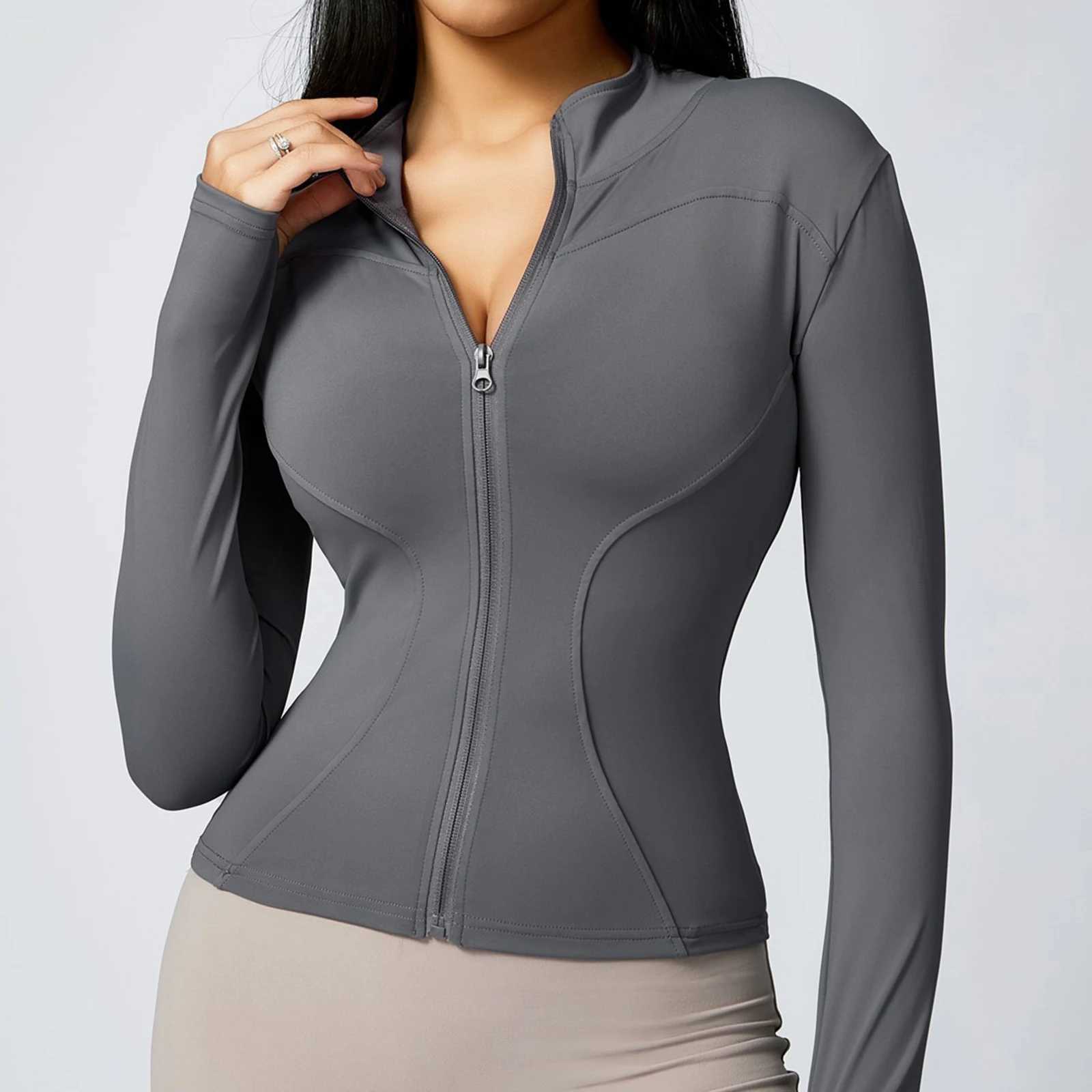 New Yoga Coat Women Short Sports Workout Jacket Solid Color Quick Dry Lightweight Zip Up Fitness Athletic Slim Fit TopsT250222