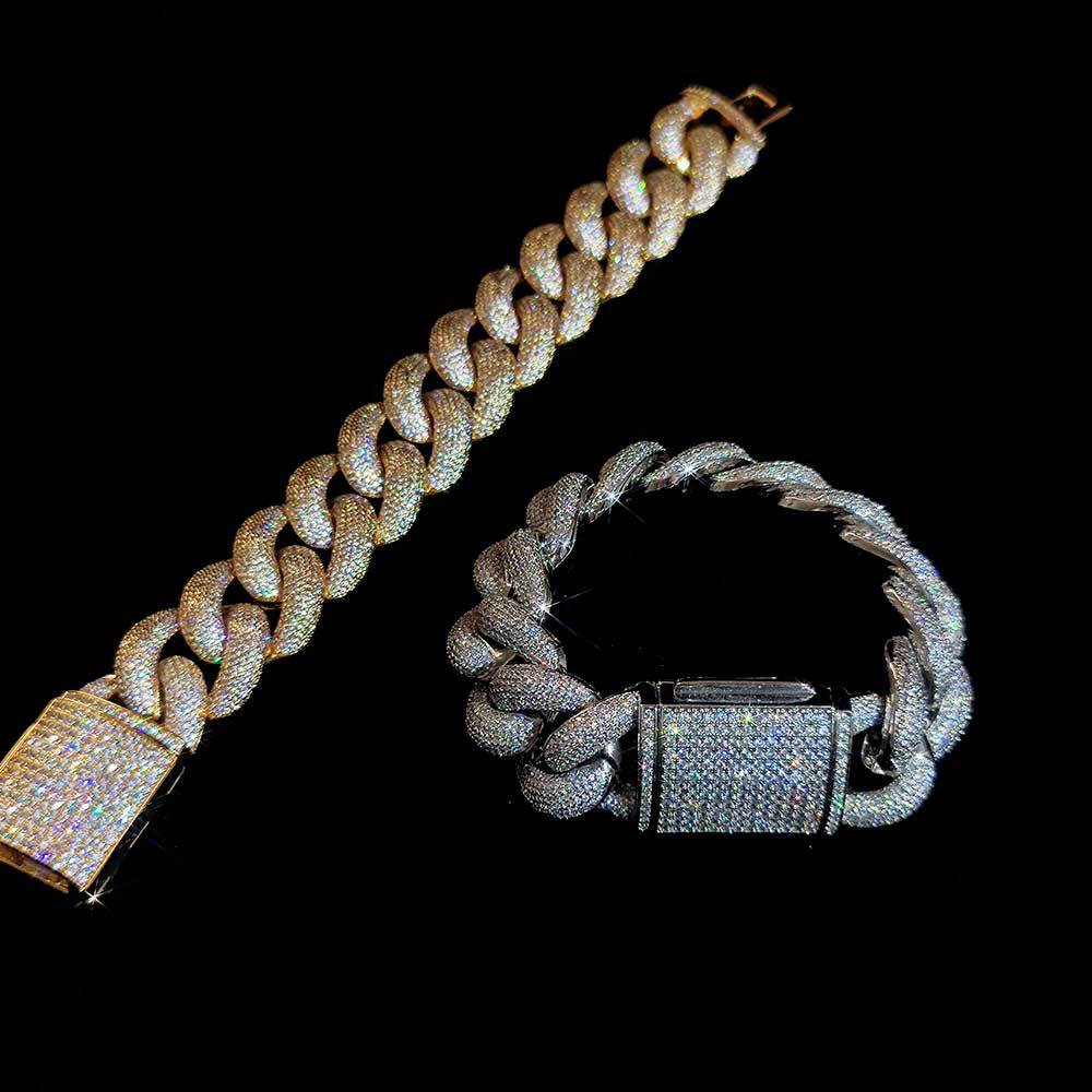 Real Gold Plated Mens Cuban Link Bracelet with Dazzling 5A Cubic Zirconia Stones 25mm Wide Hip Hop Style