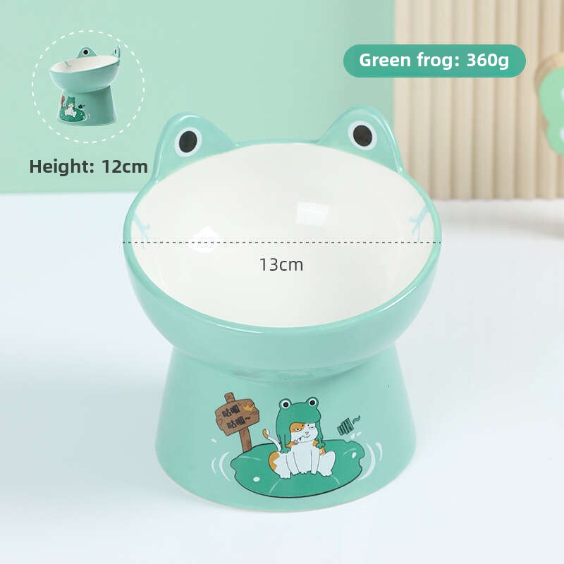 Animal shaped Frog High footed Ceramic Pet Diagonal Mouth Neck Protection Cat Cartoon Pig Rabbit Dog Bowl