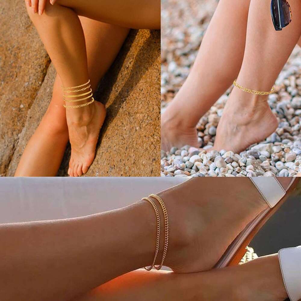 14K Gold/Sterg Sier Plated Anklet Bracelets Women Waterproof Plus Size Cuban k Chain Bracelet for Large Ankle 9-12inch