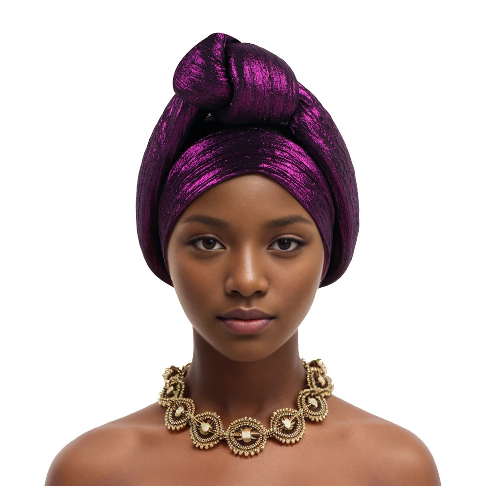 Glitter Fabric Knoted Turban Cap Womens Head Wraps African Auto Gele Headtie Nigeria Party Headwear Turbante Mujer 250221