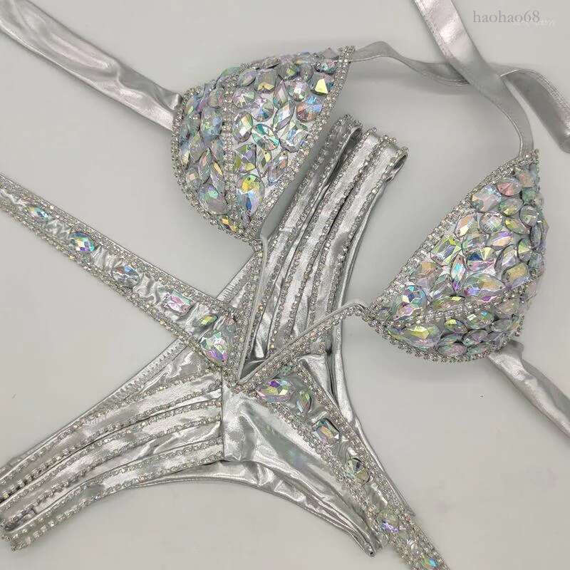Women's Swimwear 2023 Vacation Latest Crystal Bikini Set V Collar Diamond Good Quality Bling Stones Swimsuit Bathing Suit