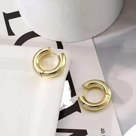 Women's hot pure 14k white gold earrings, thick Hie sier hoop, small fashionable and exquisite earrings