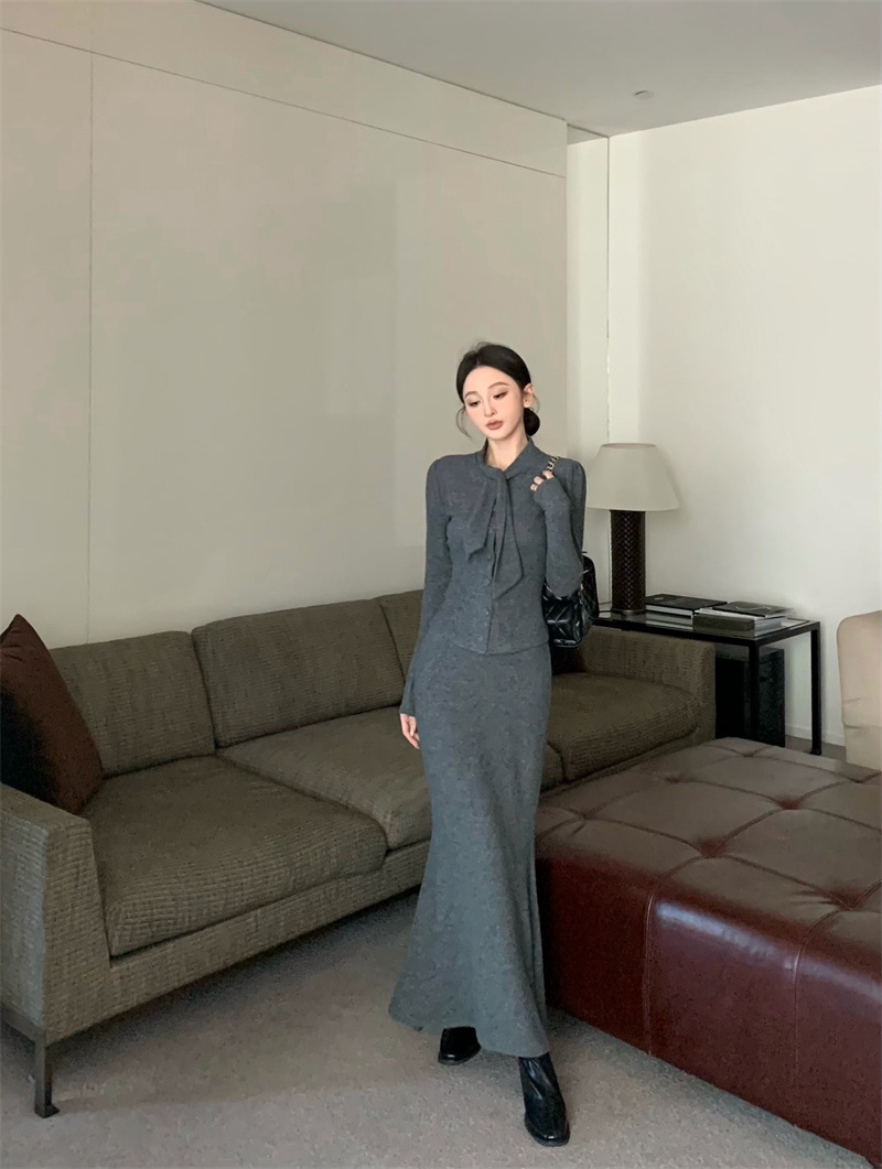 F23180 women's clothing high-end spring clothing temperament lady style design sense lace long-sleeved top skirt fishtail long skirt