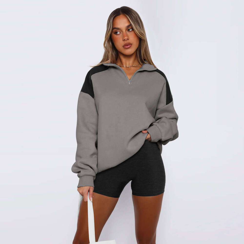 Women's American hoodie, women's spring fashion trendy polo shirt, contrasting color zipper baseball jacket