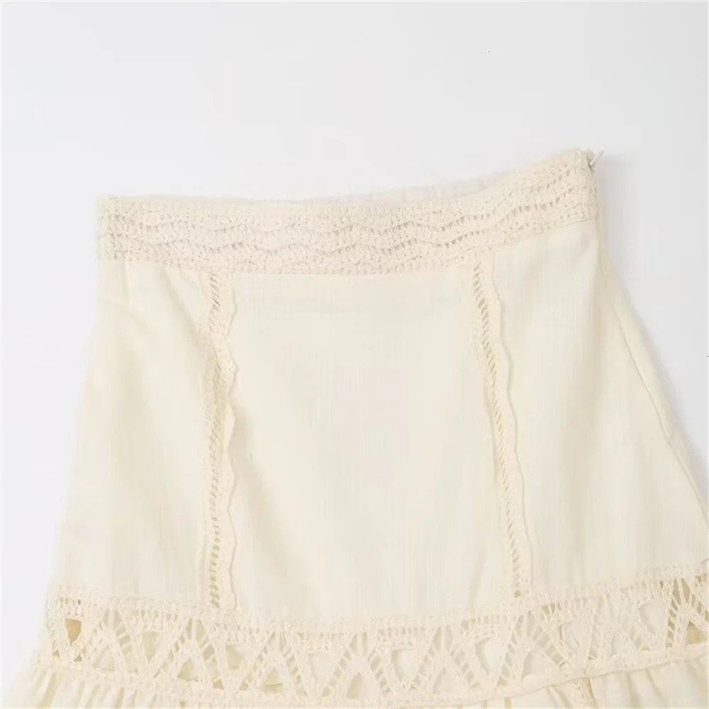 Zach Ailsa Summer Collection Womens Retro Round Neck Hollow Short Sleeve Crochet Top High Waist Half Skirt Casual Set 250222