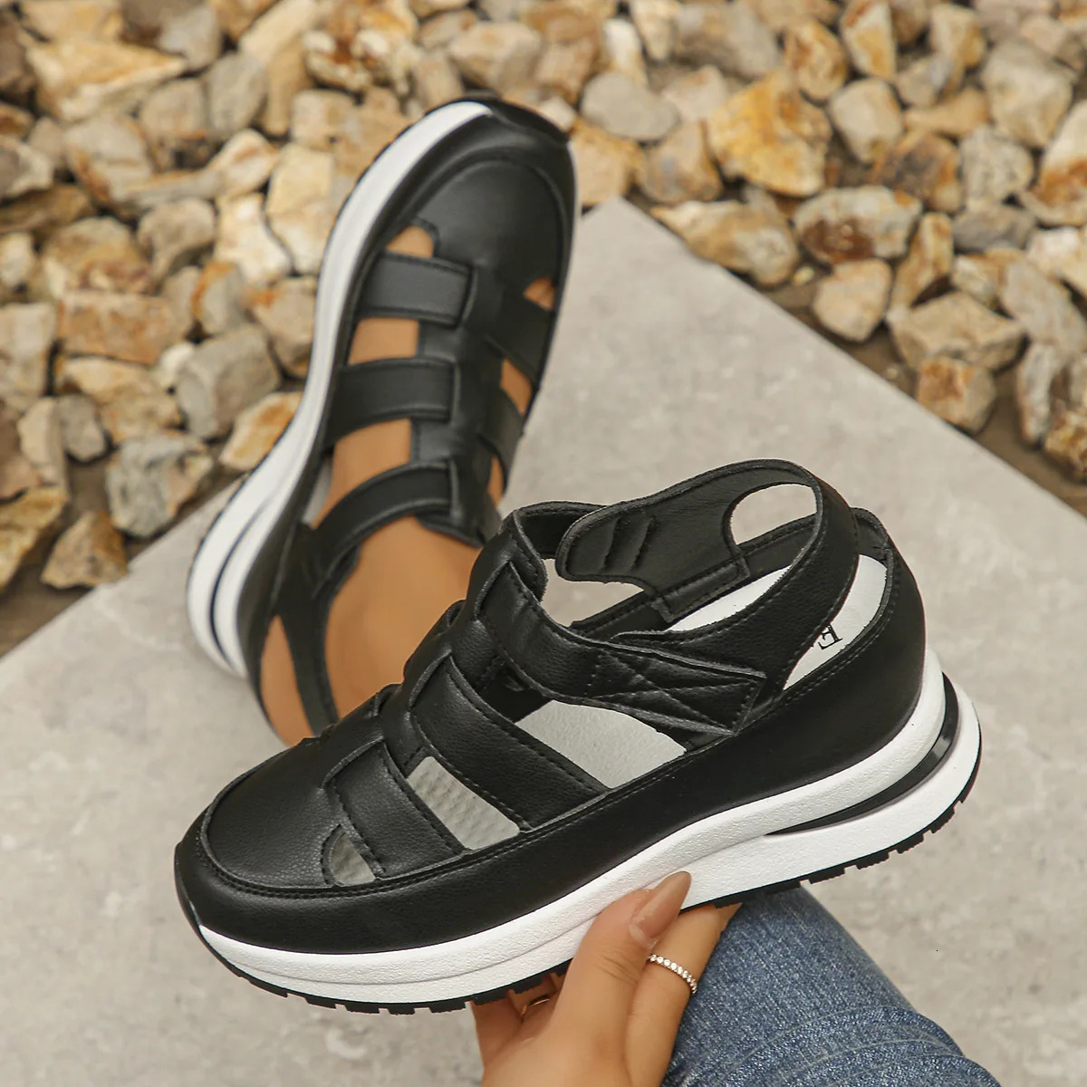 Ladies Shoes 2025 High Quality Buckle Strap Womens Sandals Closed Toe Office and Career Summer Solid Wedge Sandals Zapatos 250218