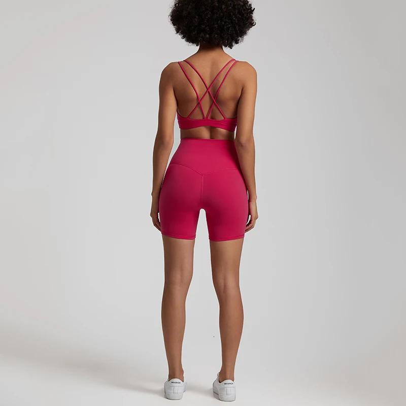 Naked Feel Gym Set Women Workout Clothes High Waist Yoga Shorts and Strappy Sports Bra 2 Piece Short Sets Summer Running Outfits 250221