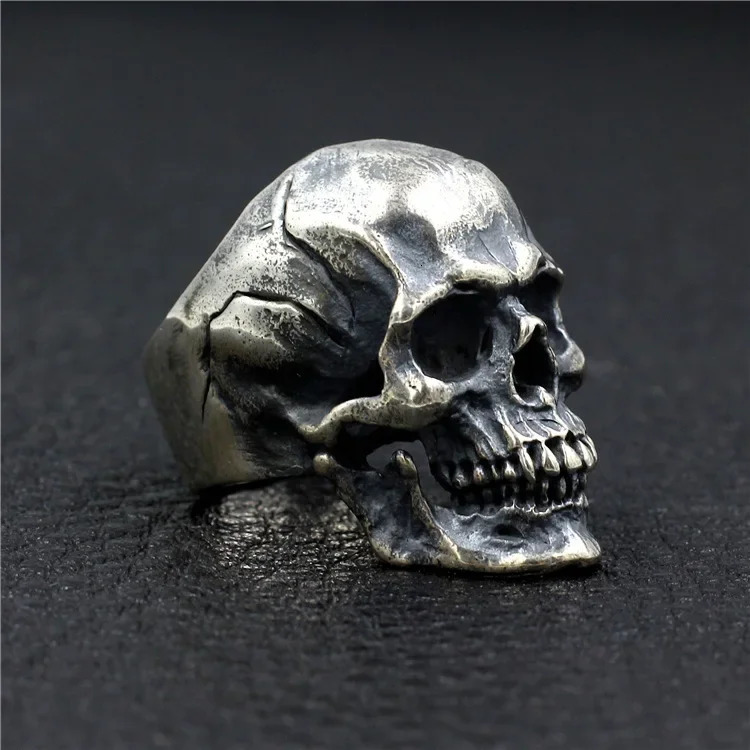 Mens Heavy Duty Punk Skull Ring Real 925 Sterling Silver Jewelry Motorcycle Bike Ring Skull Finger Band 250218