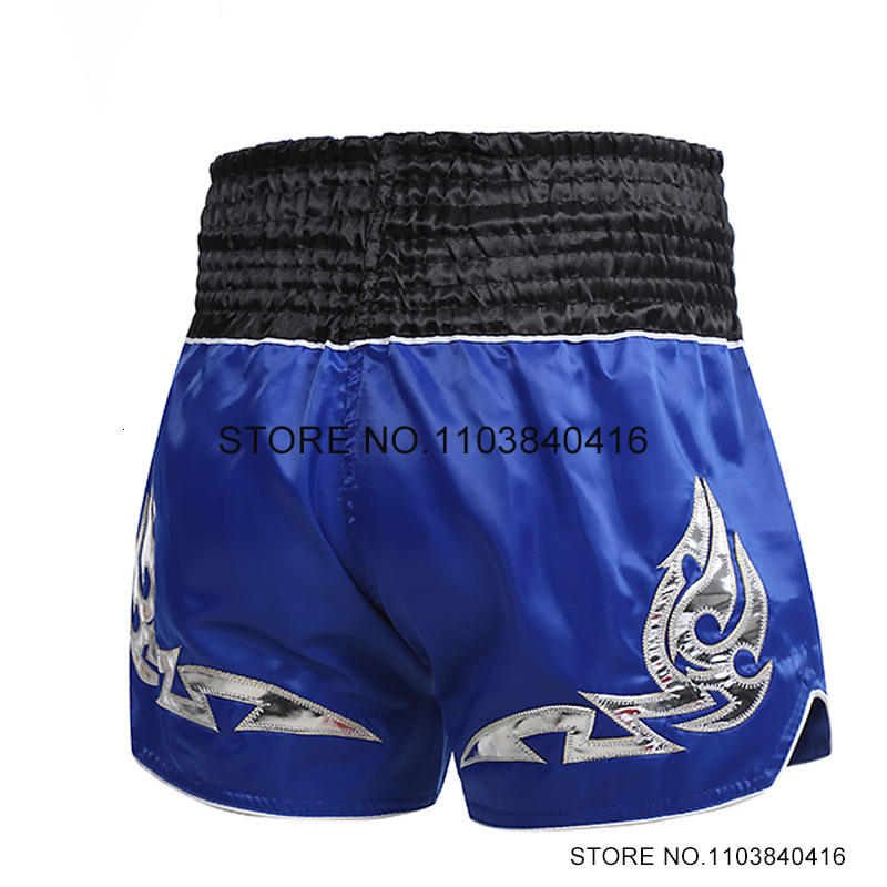 Muay Thai Shorts Retro Men Women Kids Youth Embroidery Thai Boxing Shorts Gym Sports Workout Apparel Martial Arts MMA Pants Blue