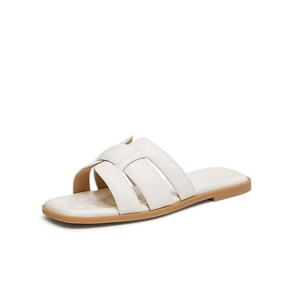 2025 NEW hot summer new design soft leather square flat slippers women outdoor fashion beach sandals size35-40