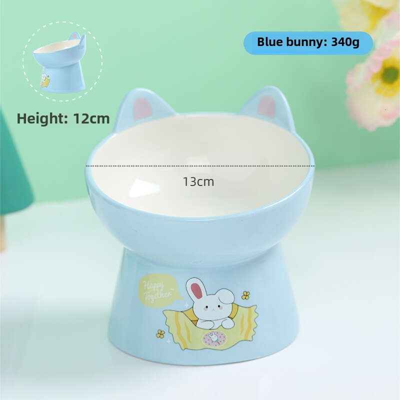 Animal shaped Frog High footed Ceramic Pet Diagonal Mouth Neck Protection Cat Cartoon Pig Rabbit Dog Bowl