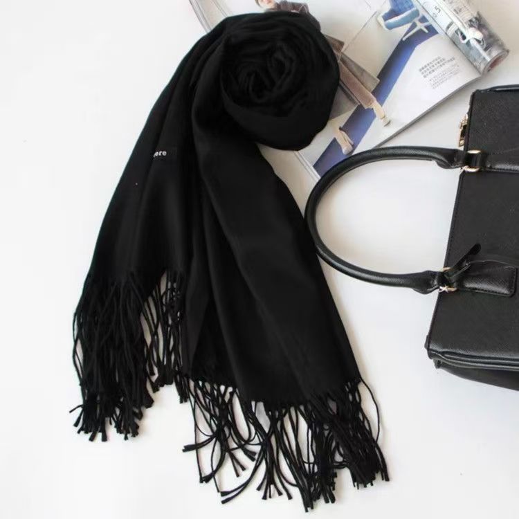 T159 Fashion Thickening Warm Winter Pure Color All-match New Tassel Shawl Neck Student Cashmere Scarf Men and Women