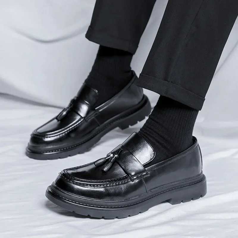 Mens Classic Leather Business Platform Loafers Work Men Dress New in Big Size Shoes De Vir Hbre Y250222
