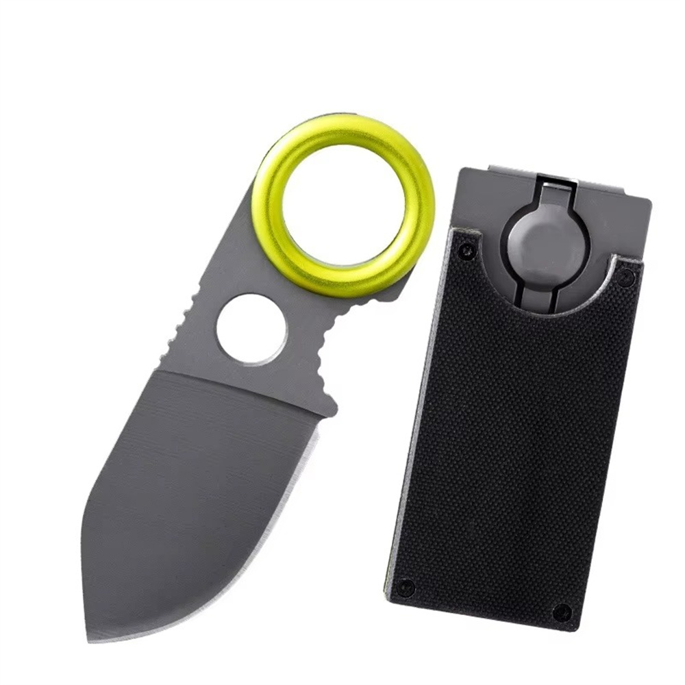 Pocket Keychain Money Clip Mini Fixed Blade Utility Knife with Titanium Plated Blade Compact EDC Tool d0
