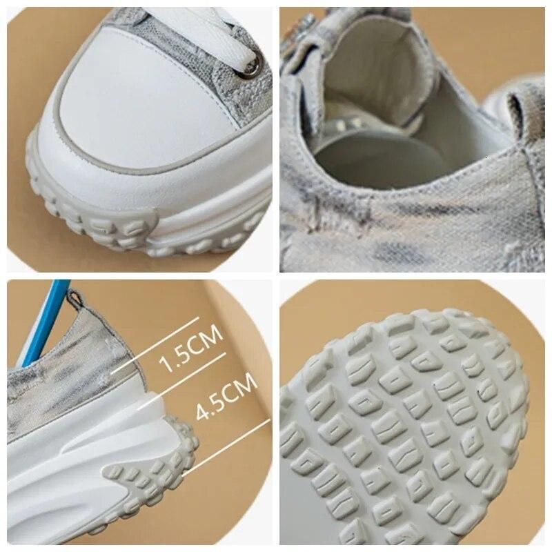 Fujin 6Cm Denim Genuine Leather Platform Wedge Chunky Sneaker Casual Comfy High Brand Rhie Spring Bg Autumn Shoes
