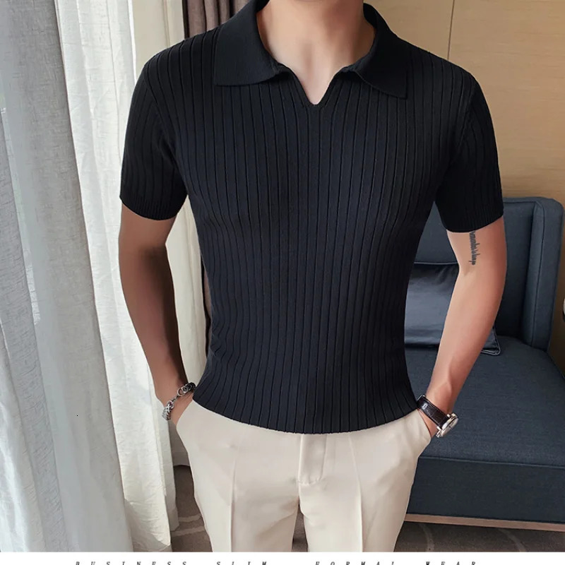 Top Grade Summer Mens Polo Shirts With Short Sleeve Turn Down Collar Casual Knit Solid Colo Tops Fashions Men Clothing 250222