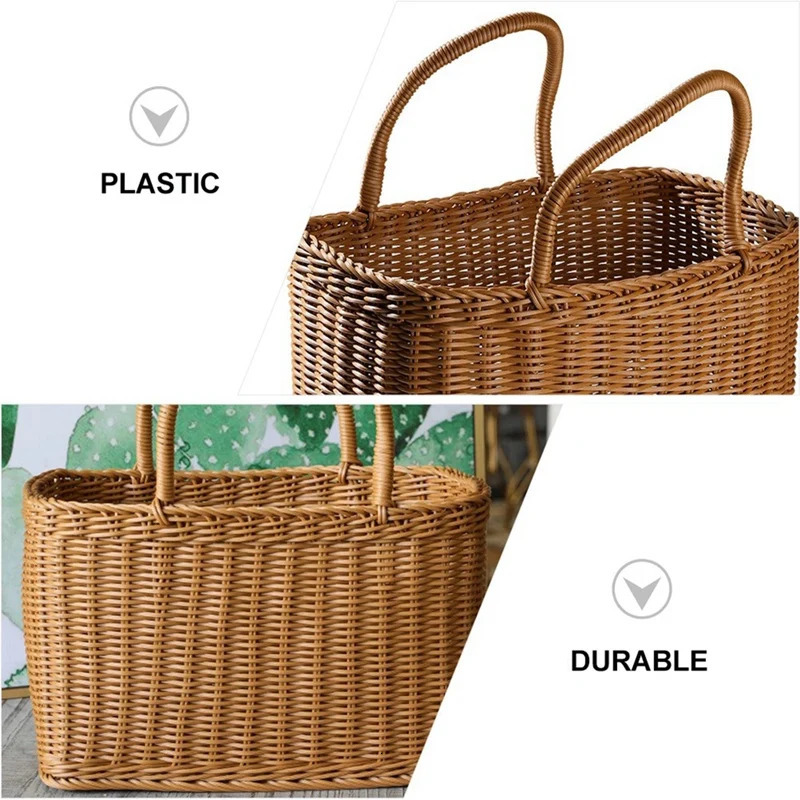 Home Shopping Basket Hand Vegetable Basket Decorative Woven Basket Flower Arrangement Basket Imitating Rattan Picnic Bag 250224bj - view 3