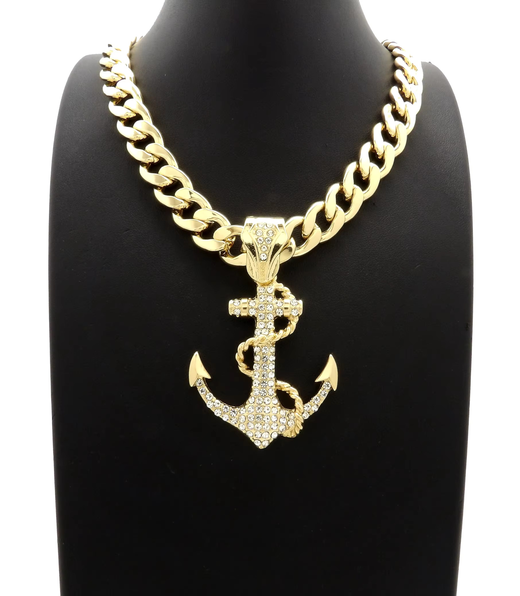 Hip Hop Fashion Iced Out Anchor Certified Gold Dia Pendant 20" 11mm Cuban Chain for Your Husband