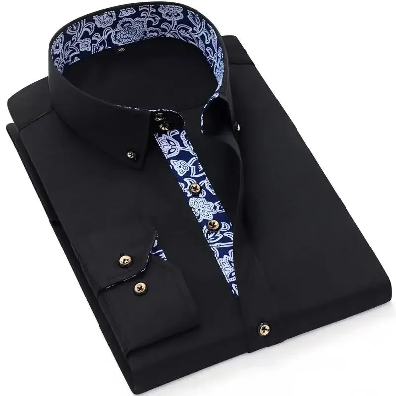 Mens Cotton Shirt Formal Business Collar Dress Shirts Long sleeve Spring Autumn Casual Wear Slim Fit Social Black Blue White 250222