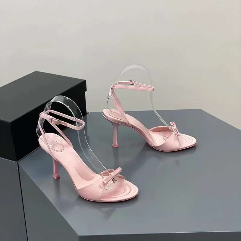 Satin Butterfly Ankle Strap hot Pumps - Open Toe High Heels for Women