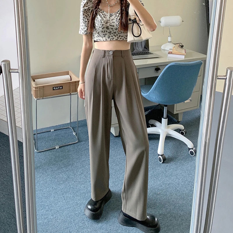 Womens Loose Straight Wide Leg Pants Basic AllMatch High Waist Suit Office Ladys Casual Elegant Trousers Summer Trend 250221
