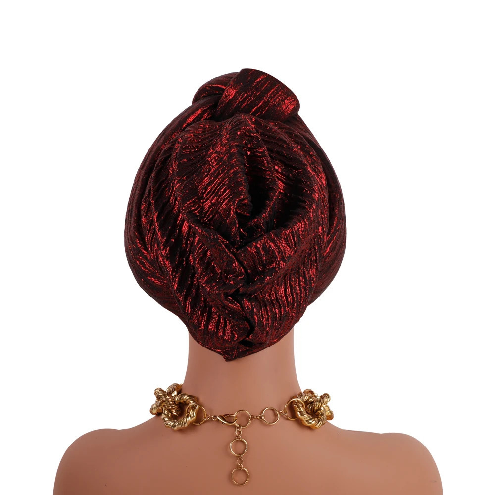 Glitter Fabric Knoted Turban Cap Womens Head Wraps African Auto Gele Headtie Nigeria Party Headwear Turbante Mujer 250221