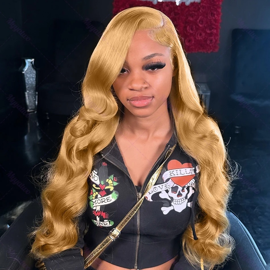40 Inch Peruvian Hair Body Wave Honey Blonde 13x6 HD Transparent Lace Front Wigs Indian 13x4 Lace Frontal Simulation Human Hair Wig Prepluck