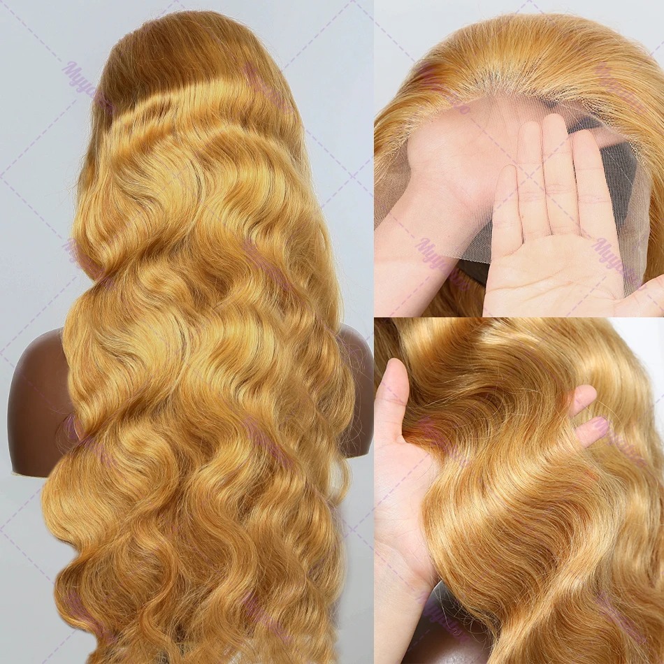 40 Inch Peruvian Hair Body Wave Honey Blonde 13x6 HD Transparent Lace Front Wigs Indian 13x4 Lace Frontal Simulation Human Hair Wig Prepluck
