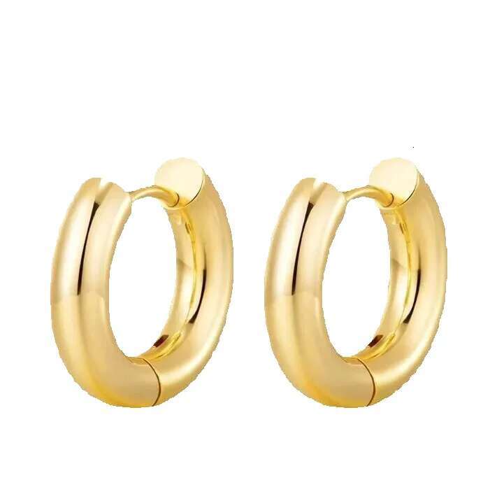 Women's hot pure 14k white gold earrings, thick Hie sier hoop, small fashionable and exquisite earrings