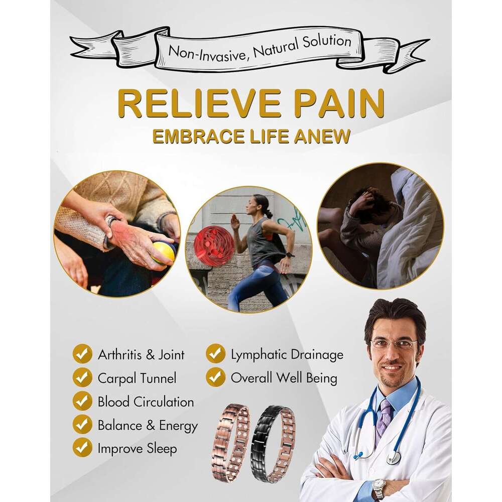 Feraco Men's Magnetic Bracelet Elegant 99.99% Solid Copper Bracelets with Double-Row Strong Magnets,Magnetic Jewelry