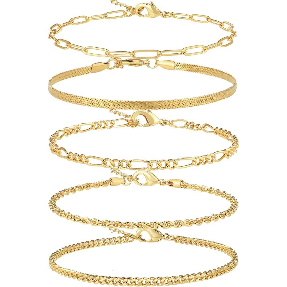 14K Gold/Sterg Sier Plated Anklet Bracelets Women Waterproof Plus Size Cuban k Chain Bracelet for Large Ankle 9-12inch