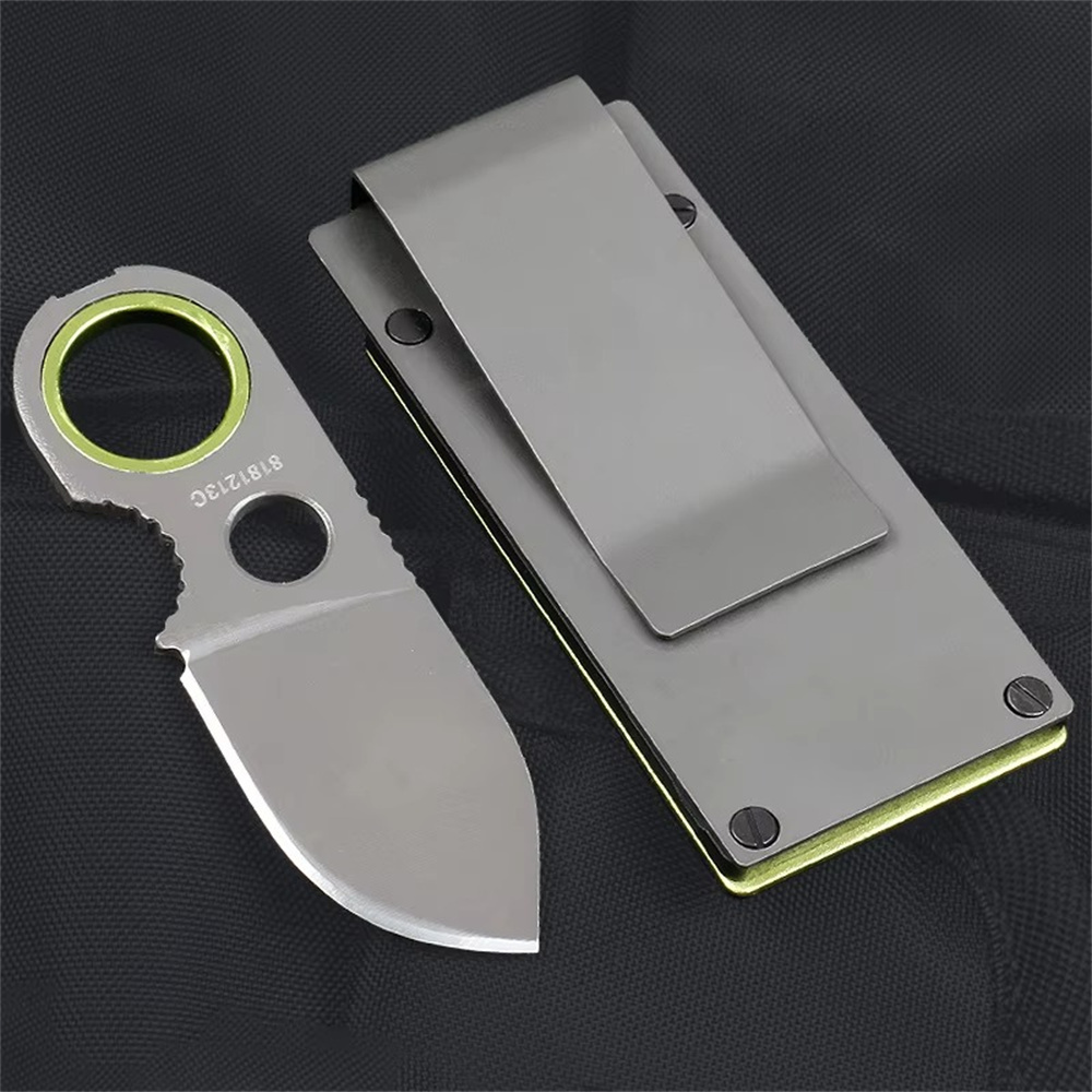 Pocket Keychain Money Clip Mini Fixed Blade Utility Knife with Titanium Plated Blade Compact EDC Tool d0