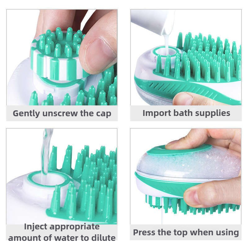 Mouse-Shaped Pet Massage Bath Brush - Press-to-Dispense Water, Dual-Purpose Cleaning and Massage Brush for Dogs and Cats