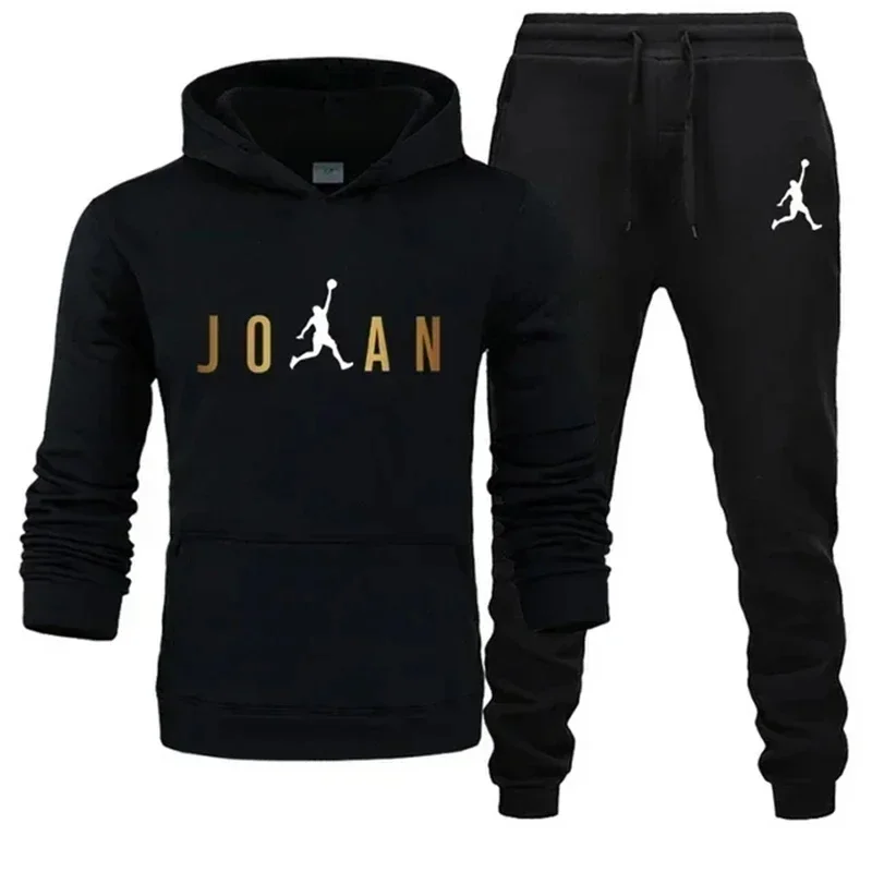 Men Tracksuit 2 Pieces Sets Hooded Sweatshirt +Drawstring Pants Male Hoodies Running Sportswear Men Women Autumn