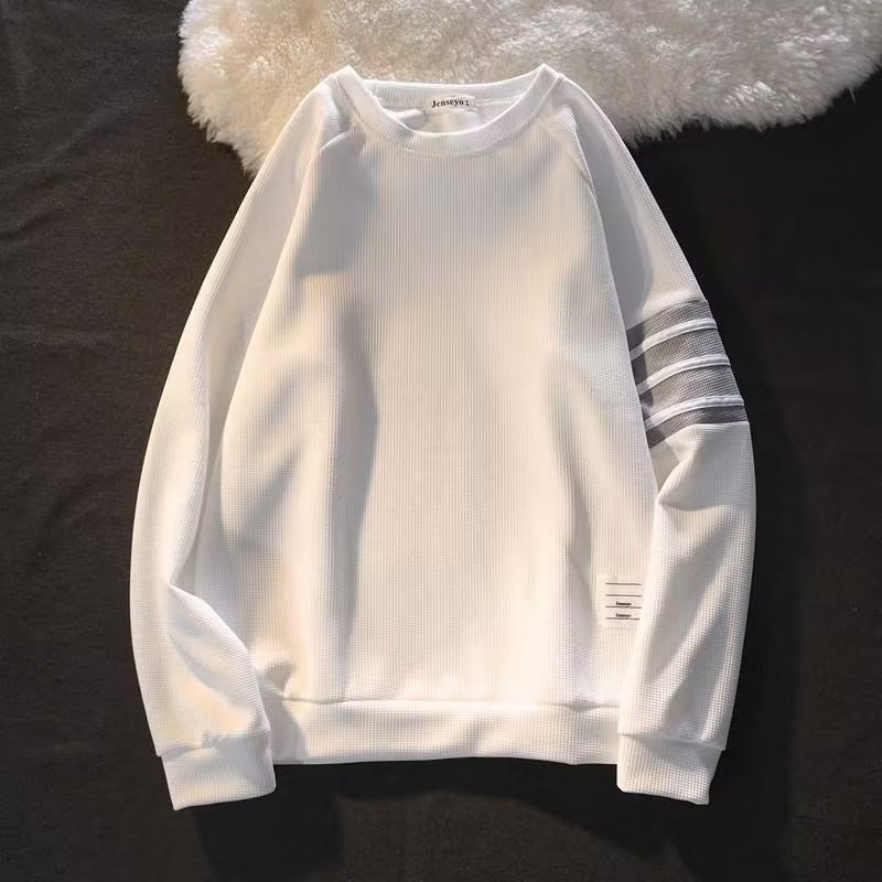 KC02231 Spring and Autumn Waffle White Sweater Long Sleeve Top