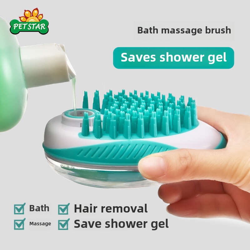 Mouse-Shaped Pet Massage Bath Brush - Press-to-Dispense Water, Dual-Purpose Cleaning and Massage Brush for Dogs and Cats