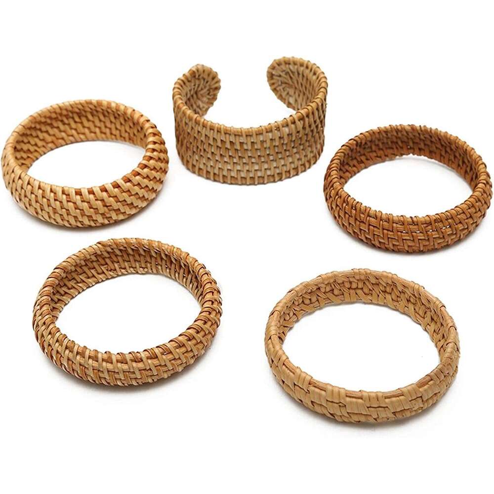 Natural Rattan Handmade Lightweight Straw Wicker Braid Woven Bangle Ethnic Chunky Bracelet for Women Jewelry