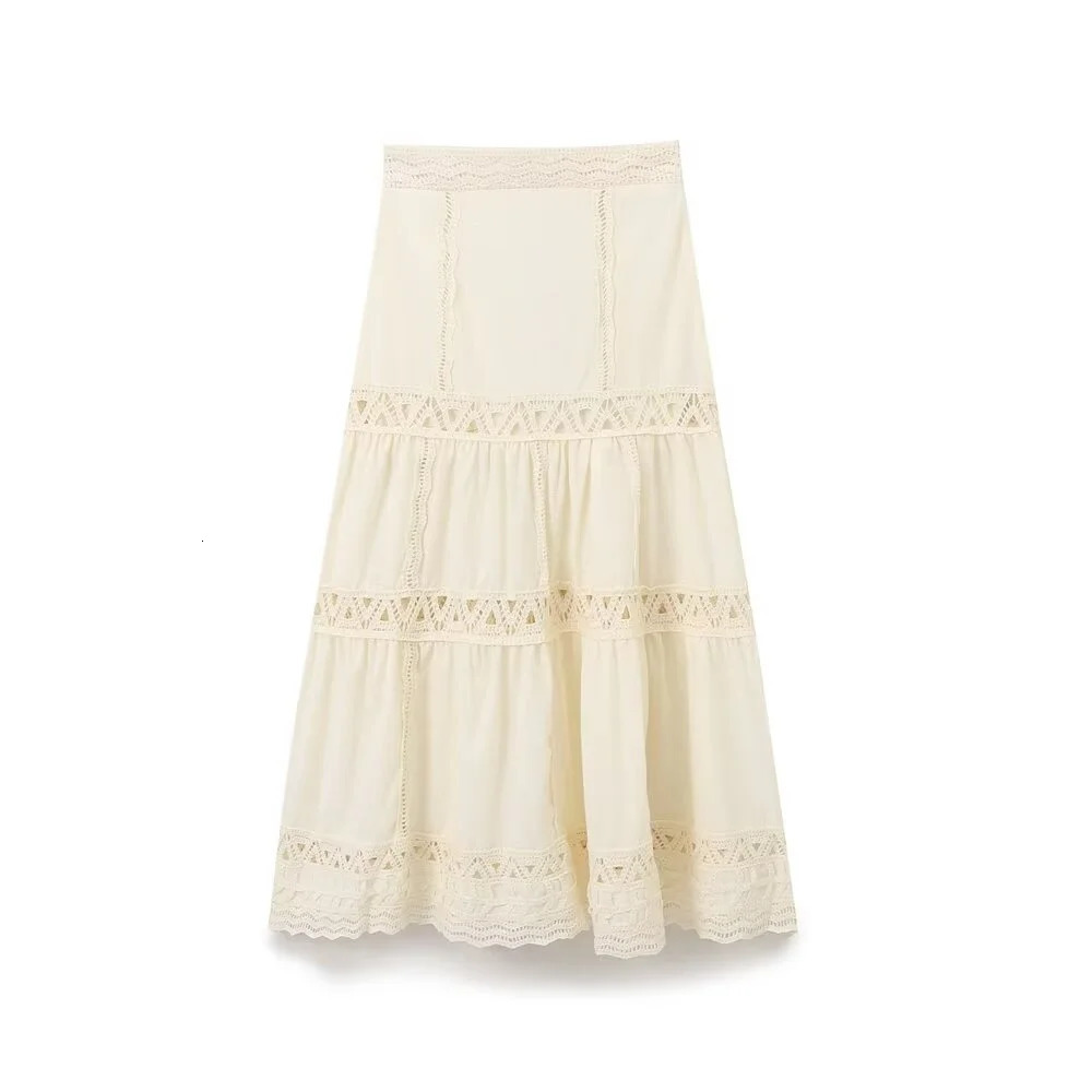 Zach Ailsa Summer Collection Womens Retro Round Neck Hollow Short Sleeve Crochet Top High Waist Half Skirt Casual Set 250222