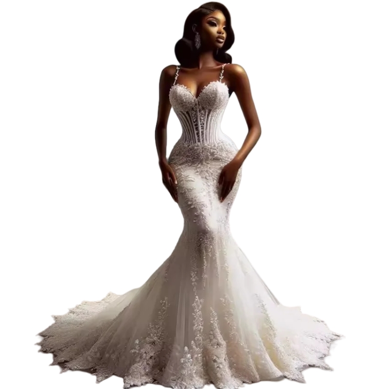 2025 Spaghetti Mermaid Wedding Dresses Slim Fitted Lace Appliques Corset Long Bridal Gown Beaded Trumpet Beach Vestdio De Novia