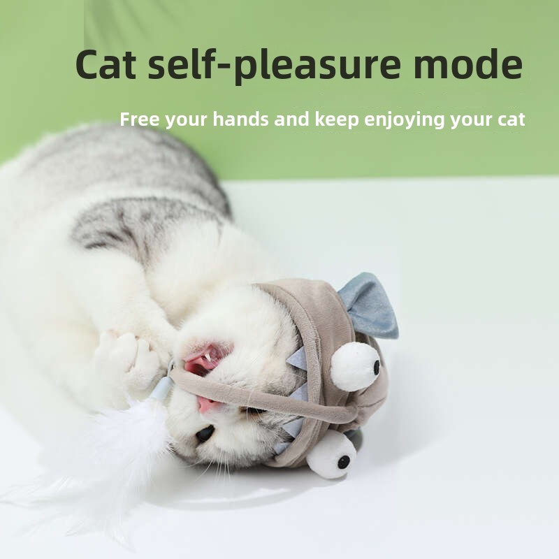 Head Mounted Cat Teaser Wand with Durable Biting Resistant Feather Toy
