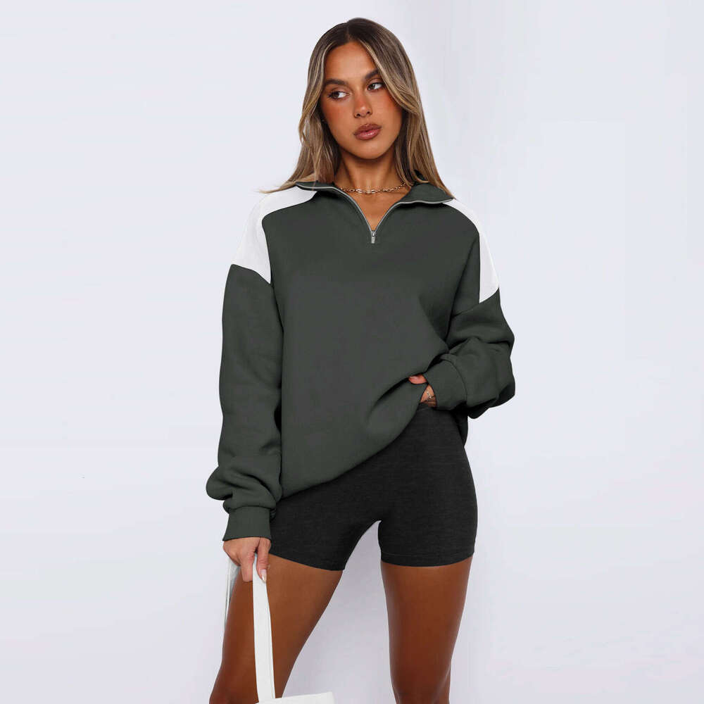 Women's American hoodie, women's spring fashion trendy polo shirt, contrasting color zipper baseball jacket