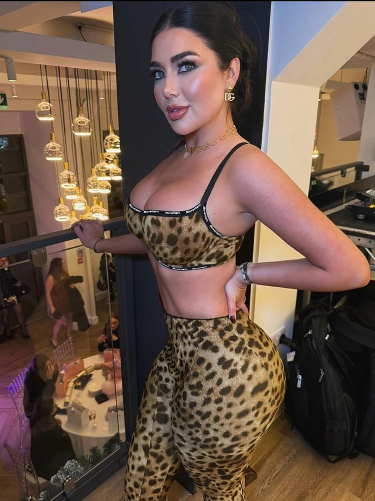 Nibber Leopard prin Sexy Women 2Piece Set Tracksuit Streetwear Sporty Camisole VestLeggings Skinny Activity Fit Stretch Outfits 250222