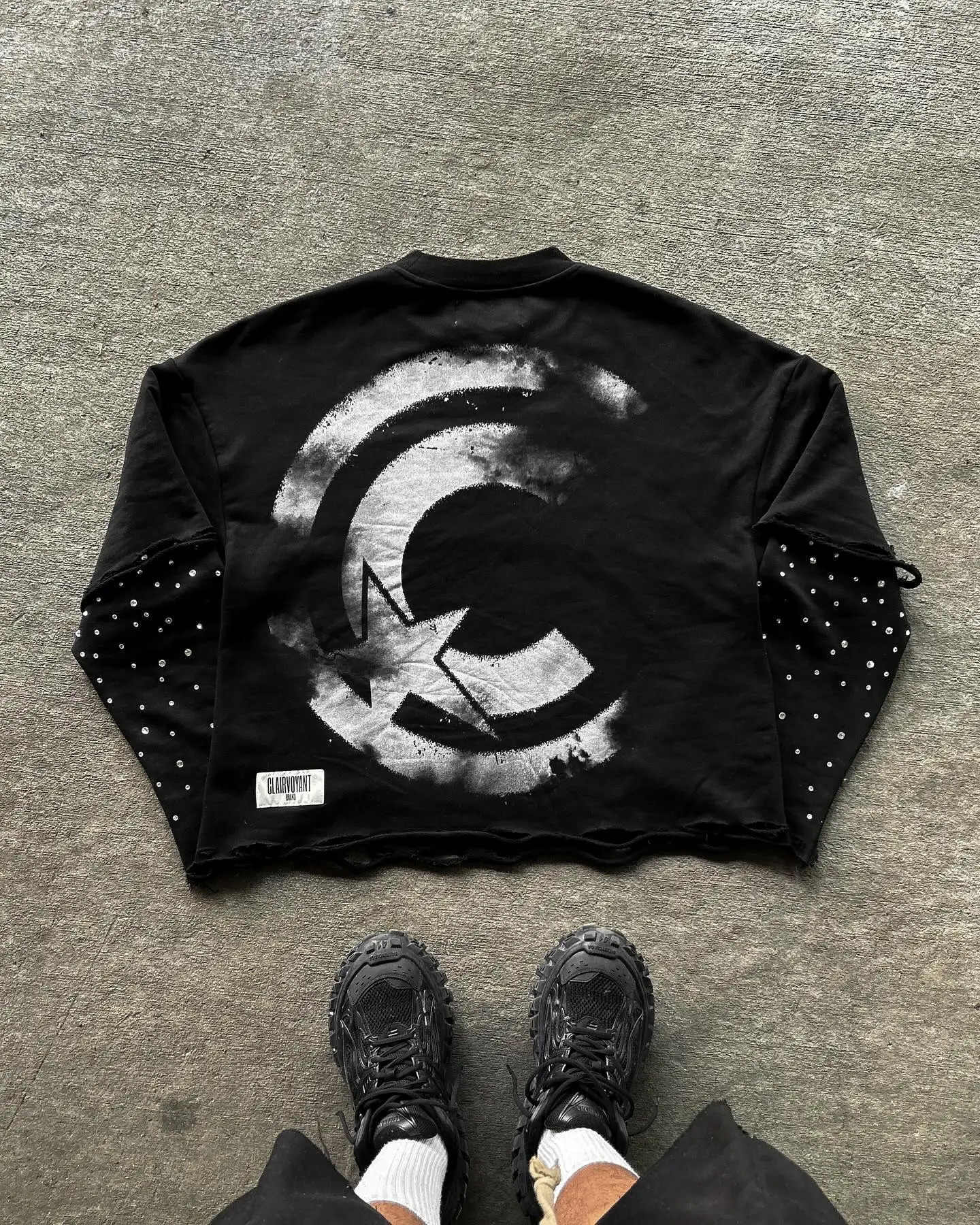 Hip Hop Goth Letter Pattern Double Layer Long Sleeved Graphic T Shirts Harajuku Retro Diamond Oversized Sweatshirt Tops 250222