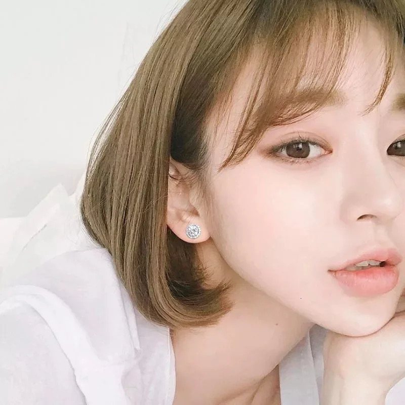 925 Sterling Silver Trendy Round Crystal Stud Earrings For Women Girls Wedding Engagement Fashion Jewelry 250220