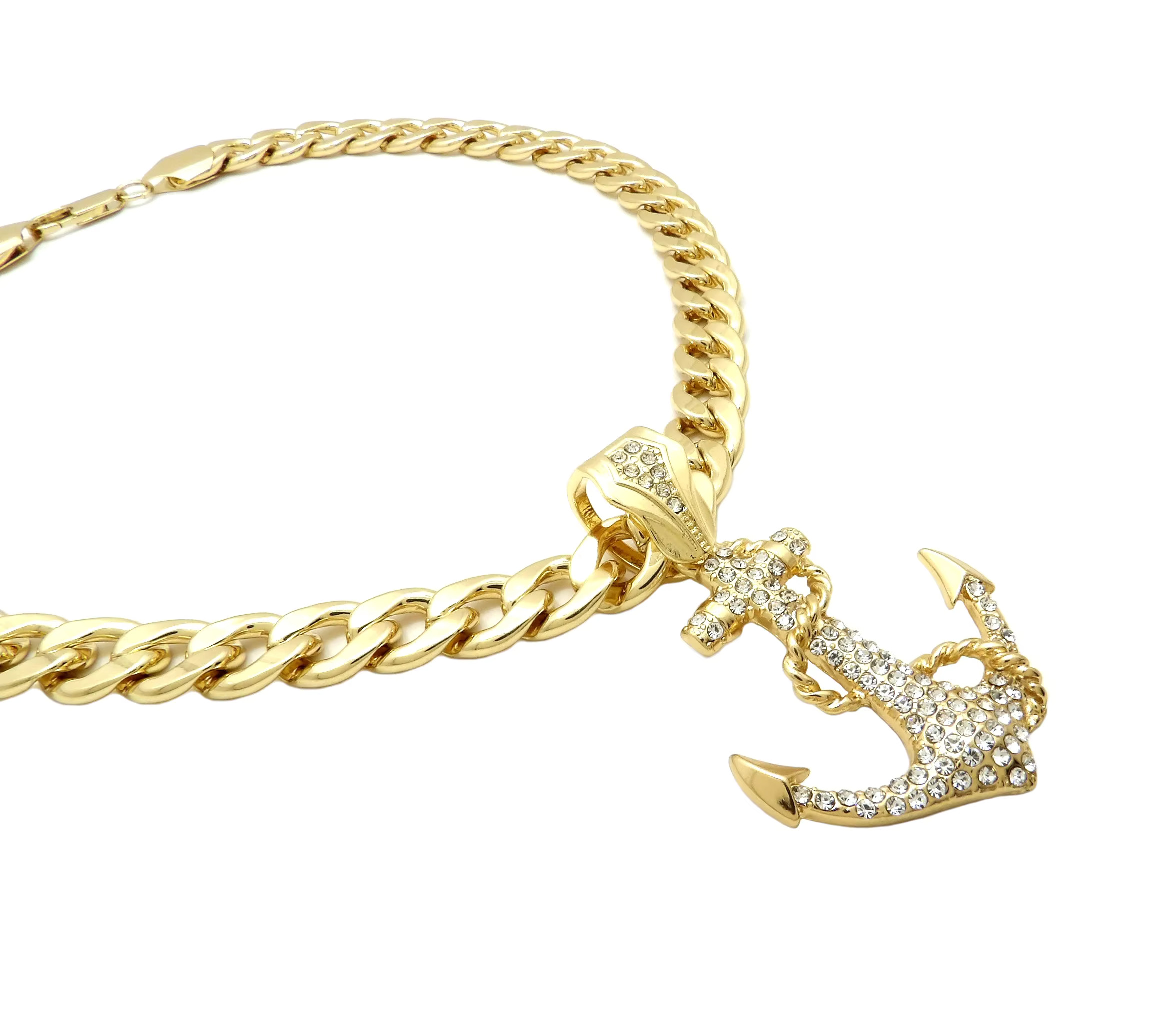 Hip Hop Fashion Iced Out Anchor Certified Gold Dia Pendant 20" 11mm Cuban Chain for Your Husband