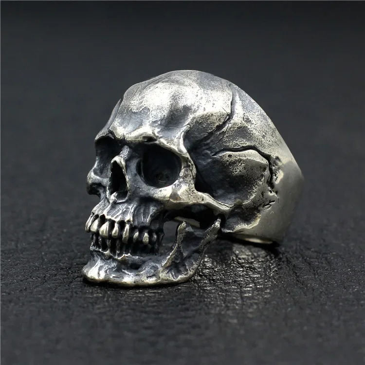 Mens Heavy Duty Punk Skull Ring Real 925 Sterling Silver Jewelry Motorcycle Bike Ring Skull Finger Band 250218