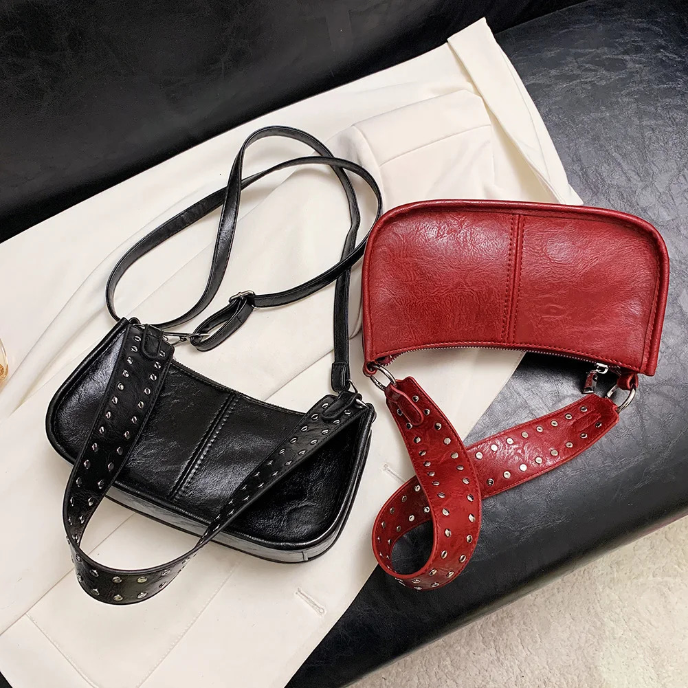 Womens lingerie handbag stud decoration vintage tote bag adjustable shoulder strap leather PU daily date wallet 250221